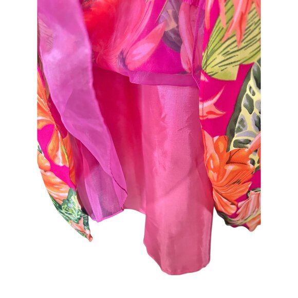 Sue Wong Size 12 Silk Floral Sundress Adjustable Straps Orange Red Green Lined - Picture 9 of 13